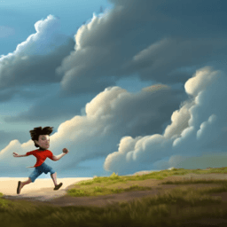 A boy running in the wild